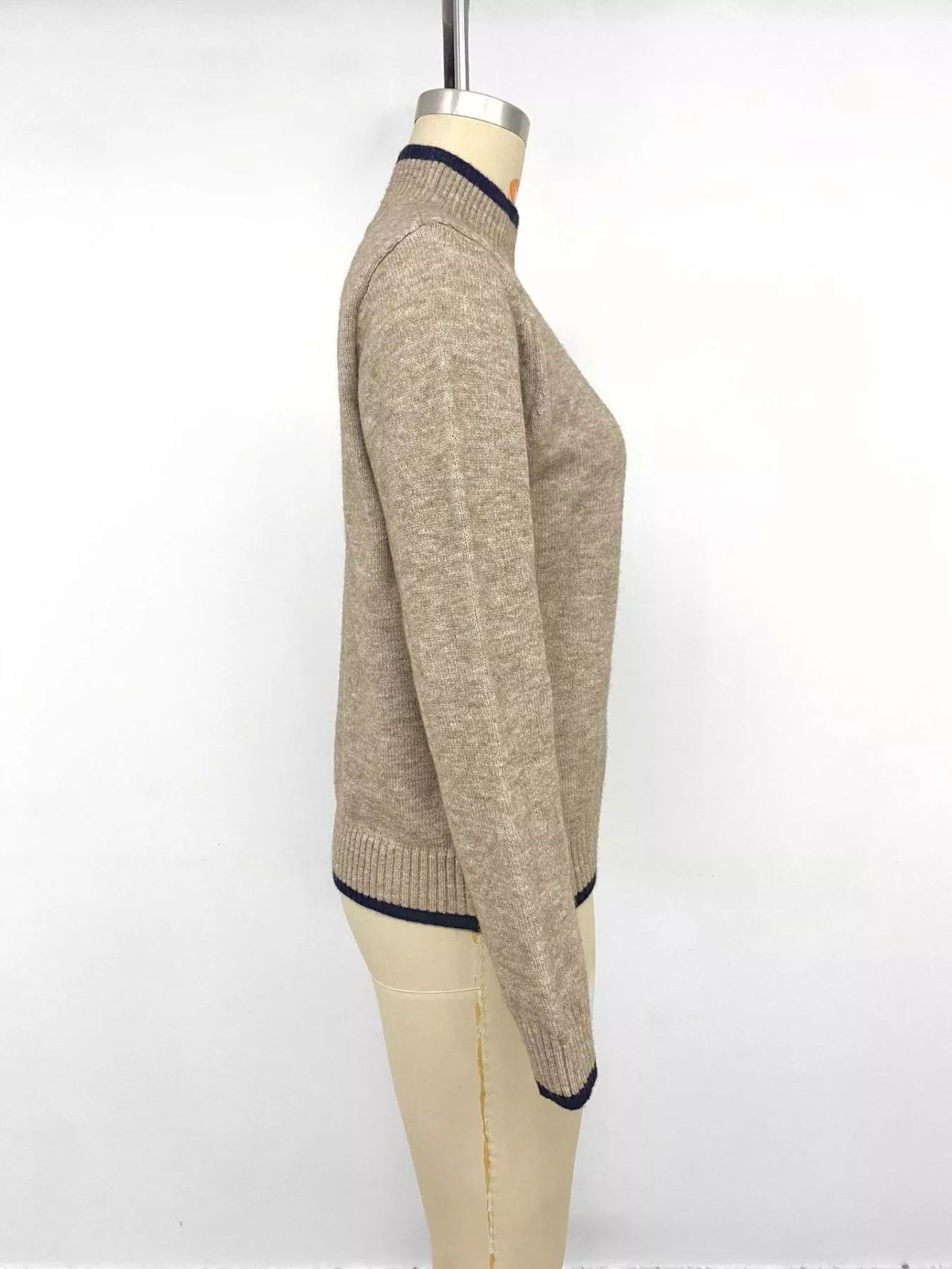 Margot Knit Sweater with Contrast Trim Khaki 9