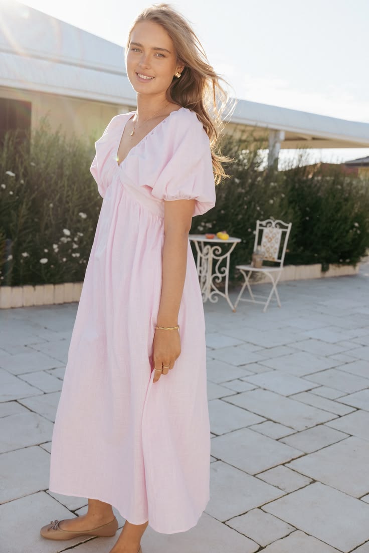 Sullivan Puff Sleeve Maxi Dress in Blush 1
