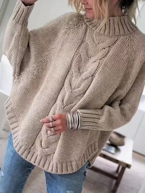 Pamella Cable Knit Oversized Sweater Dress Beige 1