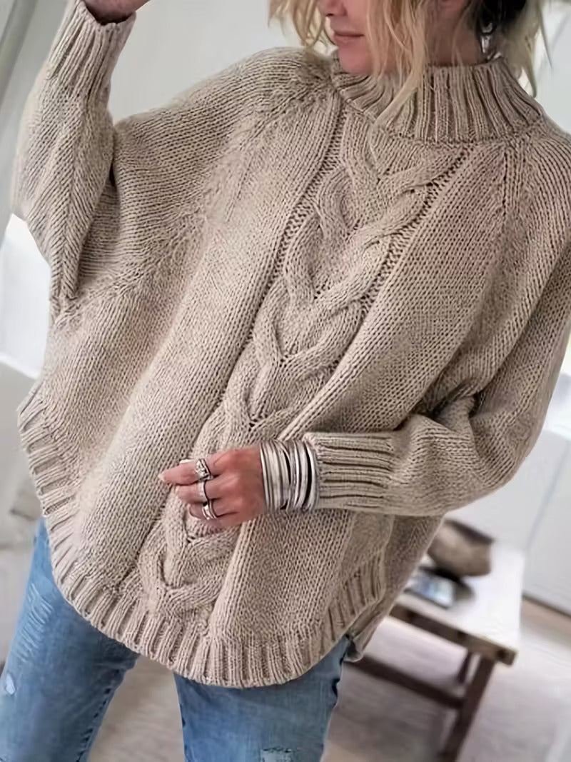Pamella Cable Knit Oversized Sweater Dress Black 1