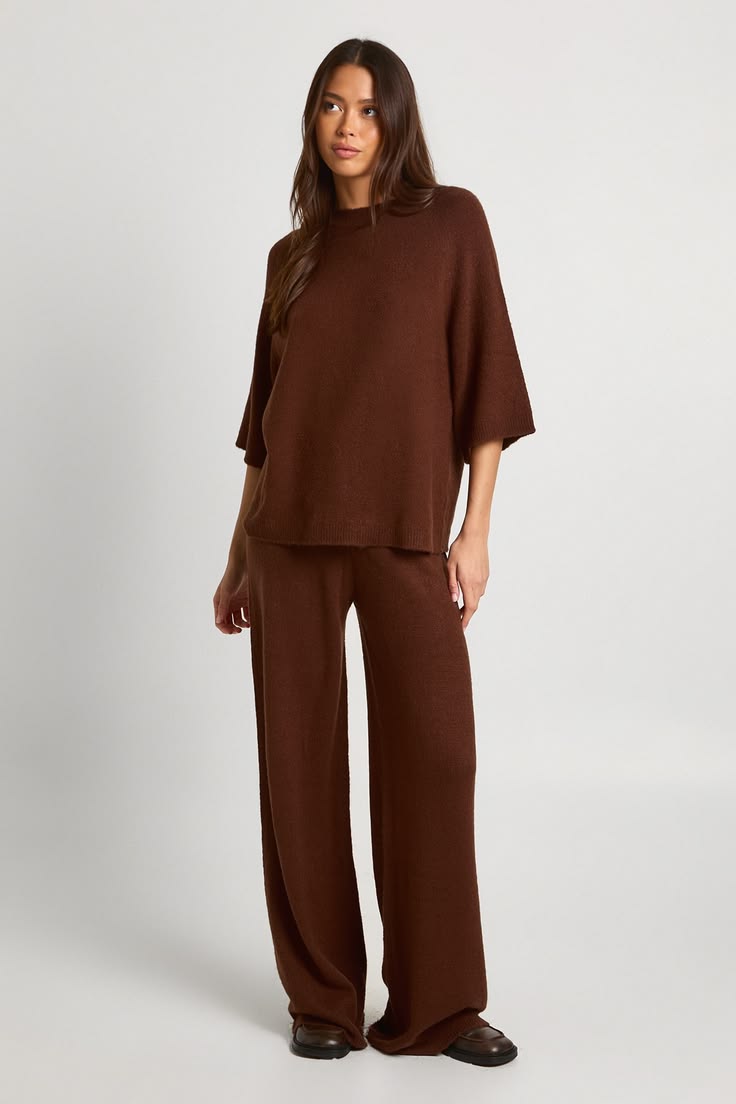 Margot Knit Sweater Top & Trouser Co-ord Chocolate 1