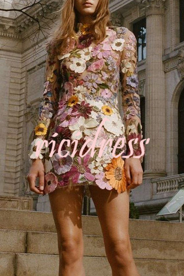 Ophelia Floral Appliqué Backless Mini Dress Black 6