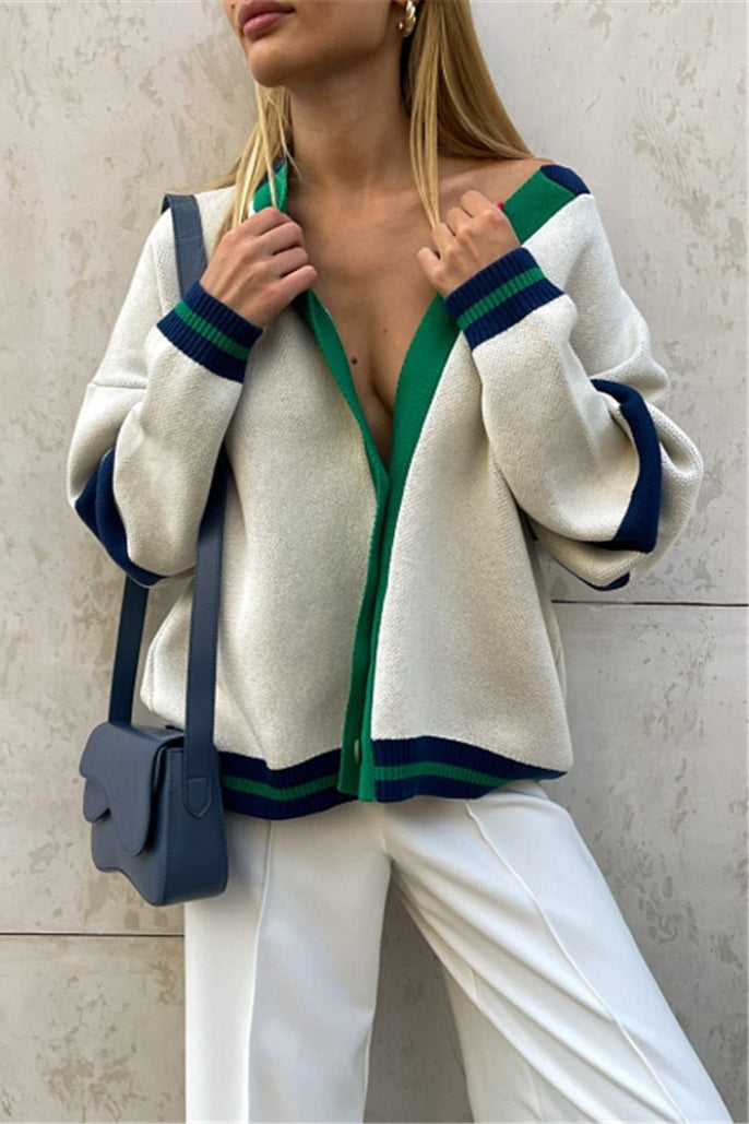 Margot Striped Knit Cardigan Blue 3