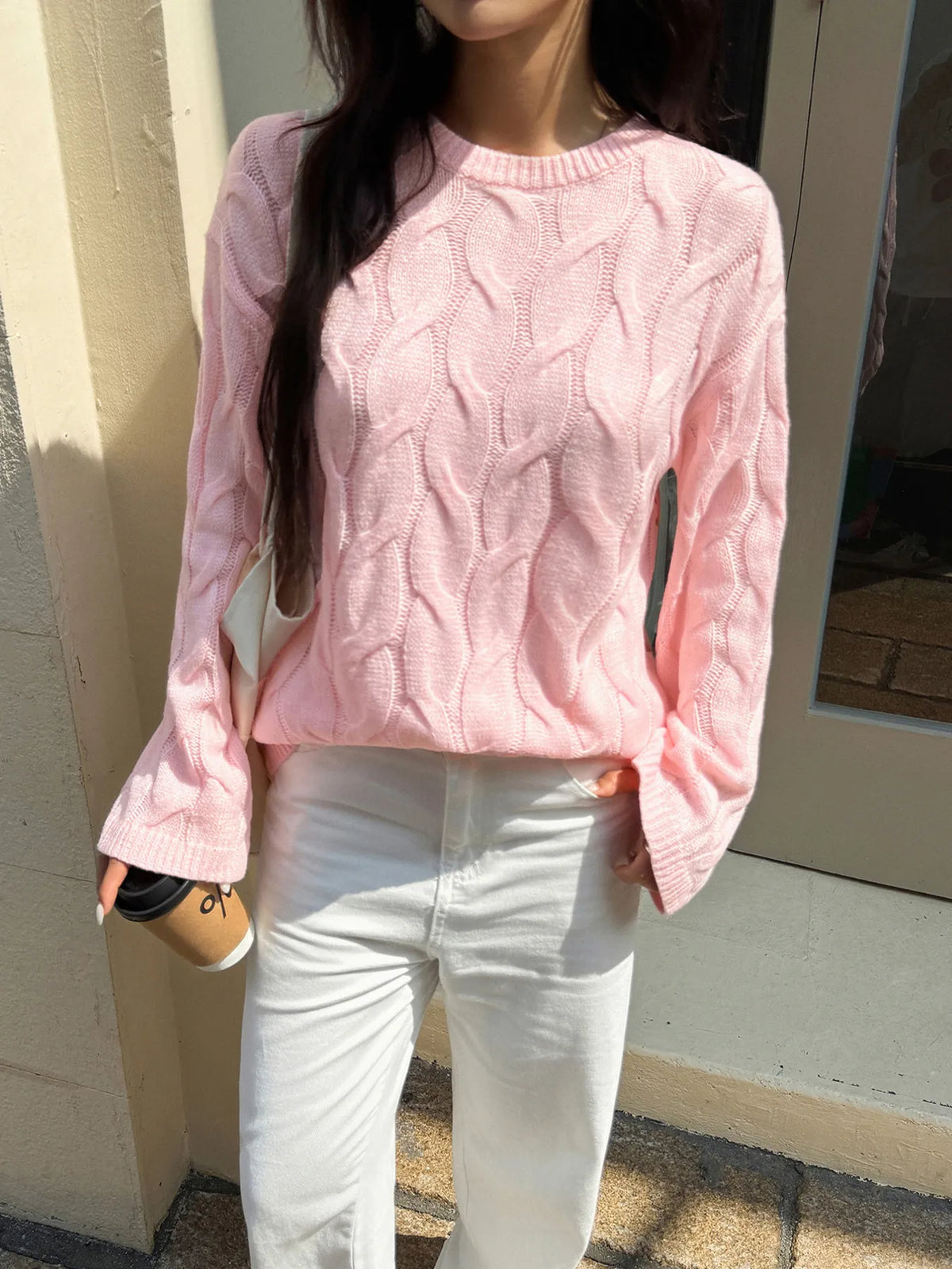 Margot Cable Knit Sweater Dress Pink 9