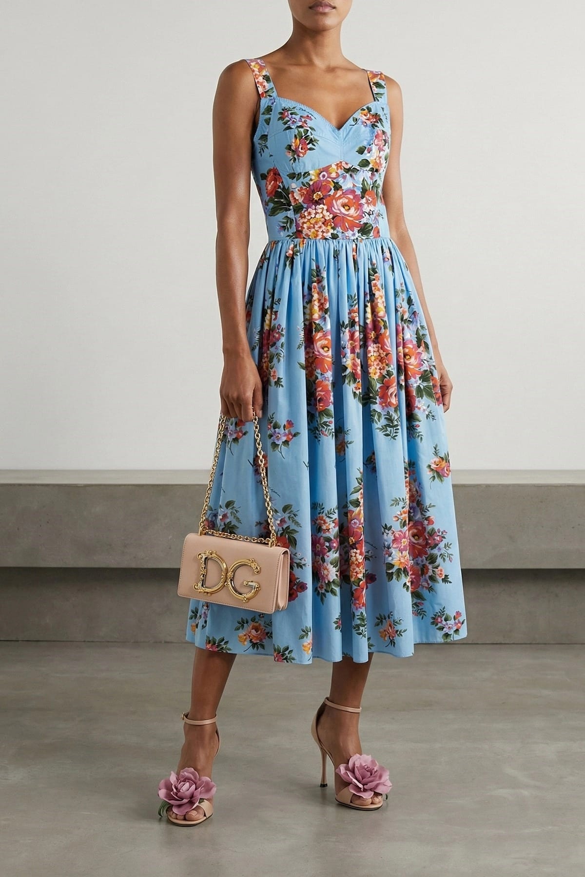 Greer Floral Midi Dress in Cerulean Blue 2