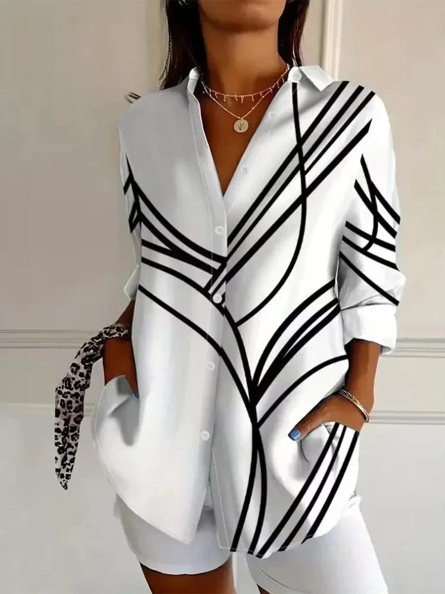 Beatrix Striped Lapel Shirt Dress White 1