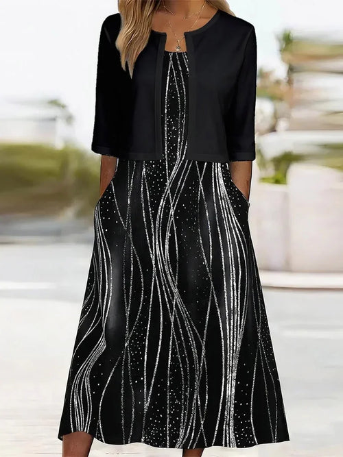 Sylvie Abstract Midi Dress with Bolero Black 1