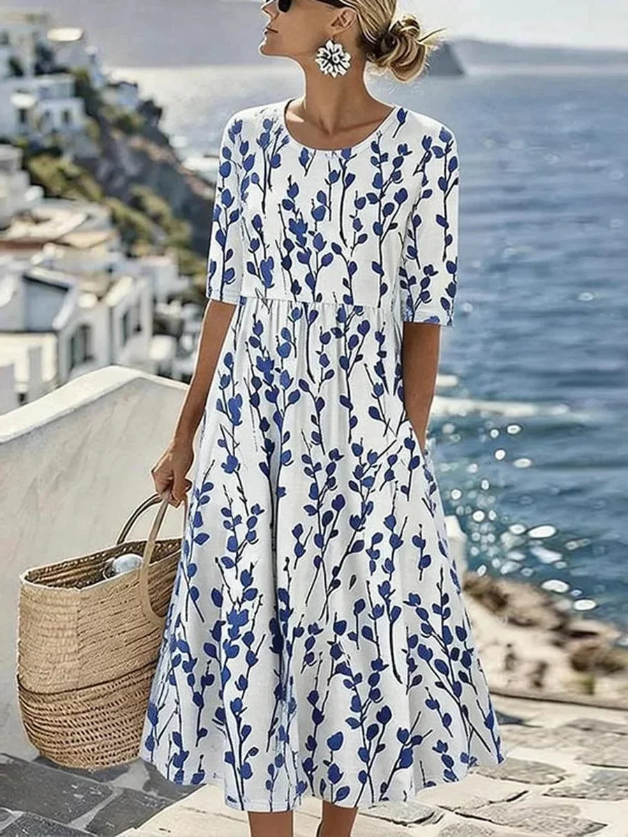 India Botanical Midi Dress Blue 1