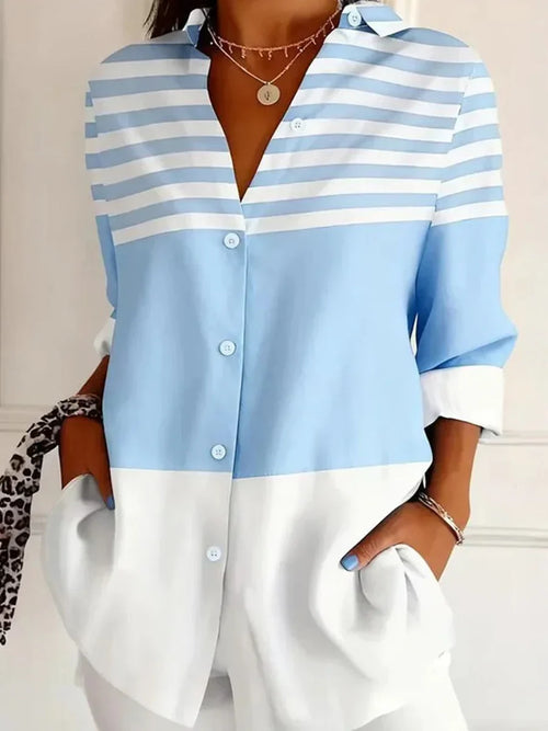 Brie Striped Linen Blouse Blue 1