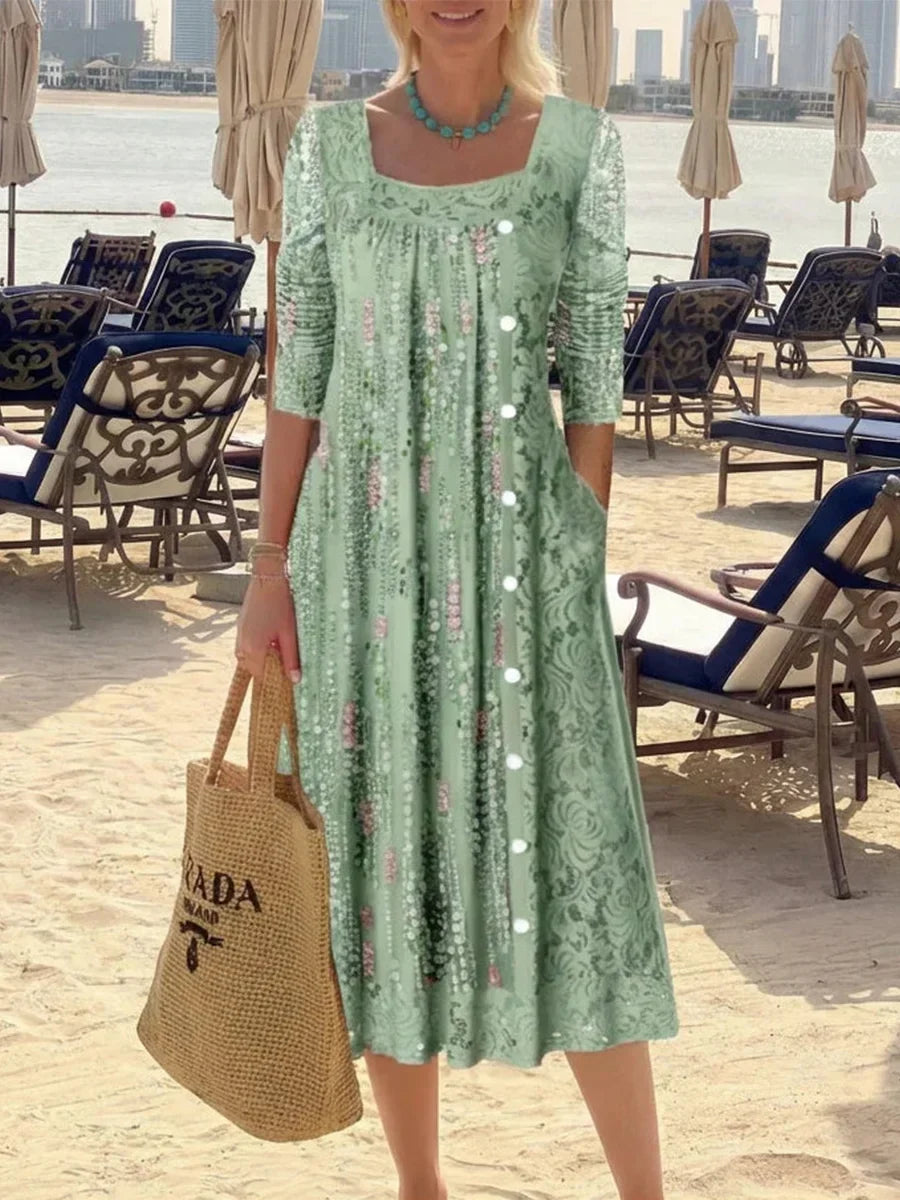 Coralie Square Neck Midi Dress Green 1
