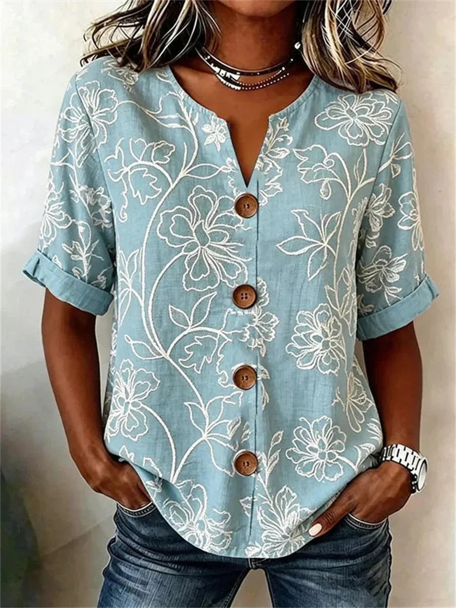 Ivy Floral Half-Sleeve Blouse Blue 1