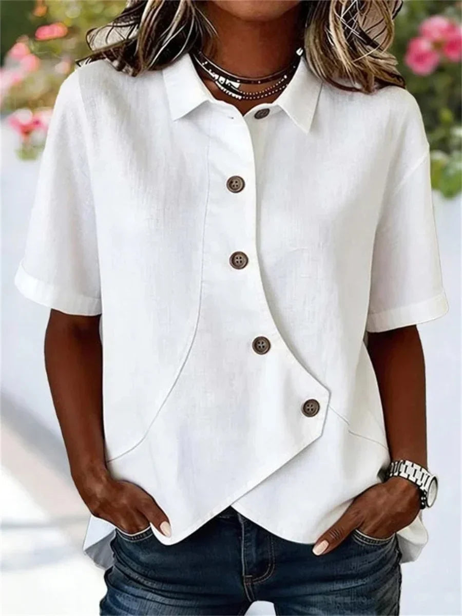 Clara Linen Short-Sleeve Blouse White 1