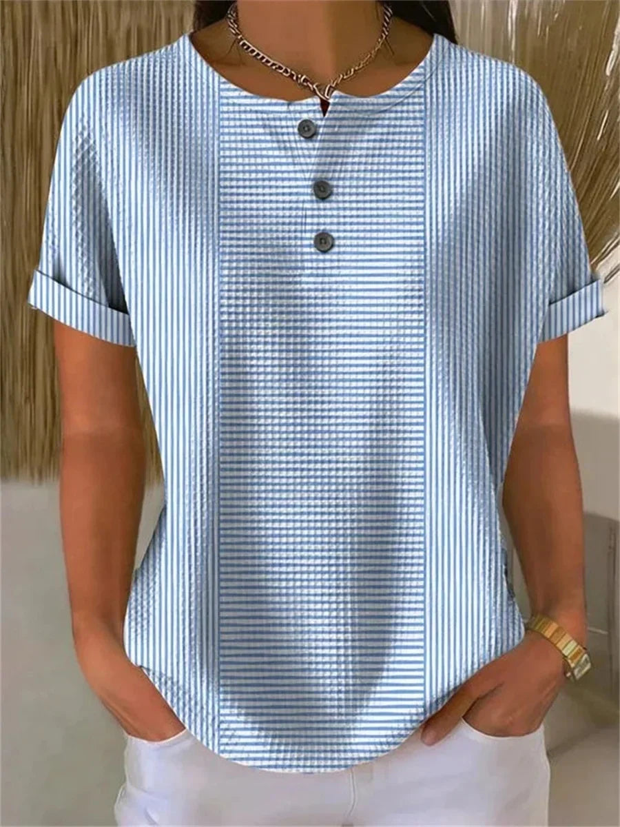 Reva Striped Linen Blouse Blue 1