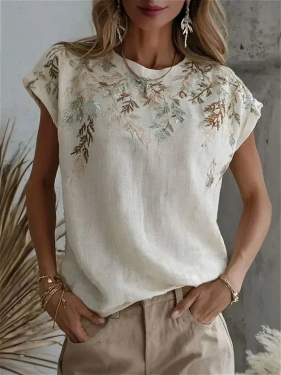 Eulalia Vintage Leaf Print Mini Dress Shirt 1