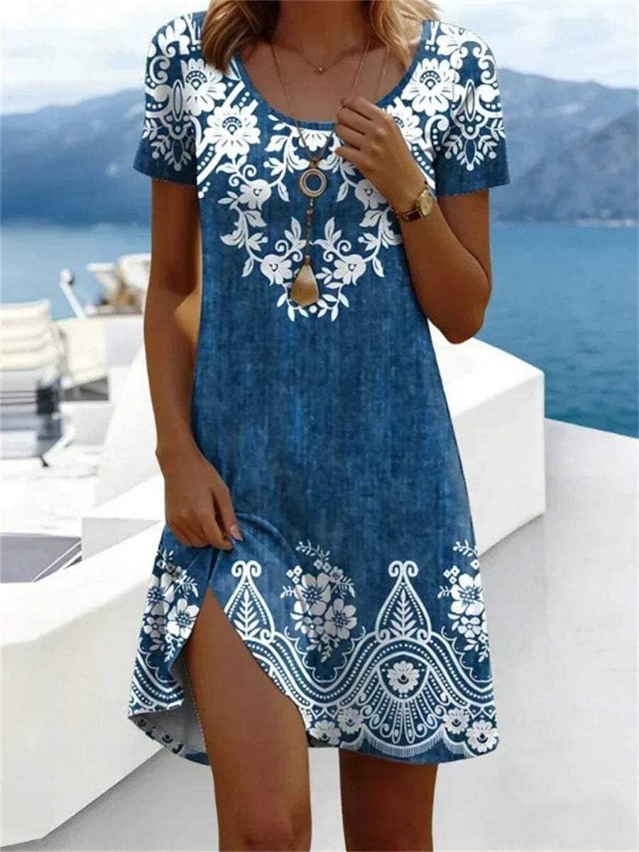 Saffron Floral Mini Dress Blue 1