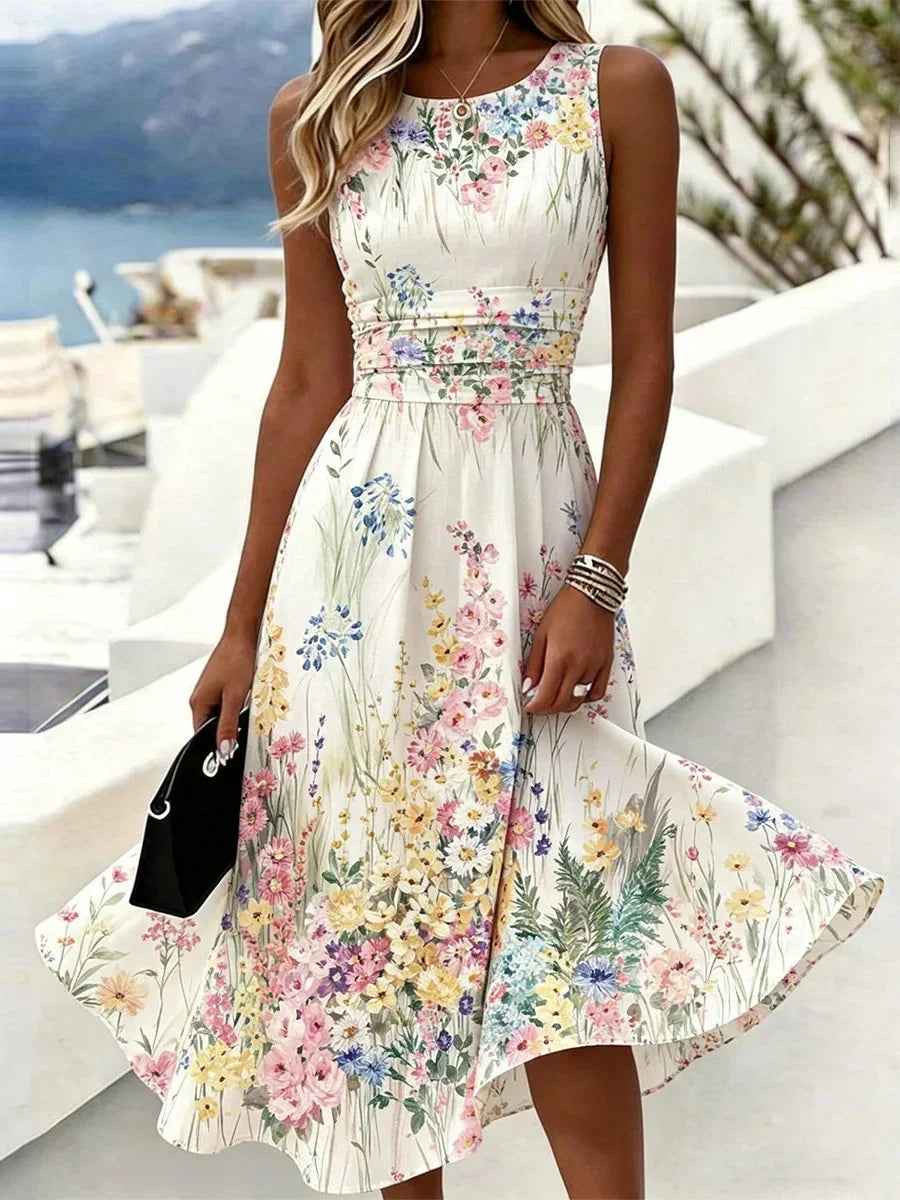 Iris Watercolor Floral Midi Dress White 1