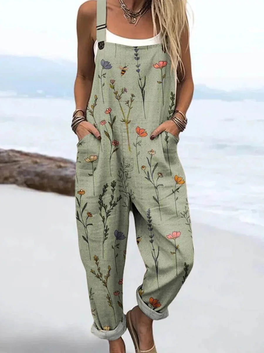 Perla Vintage Floral Wide-Leg Jumpsuit Green 1