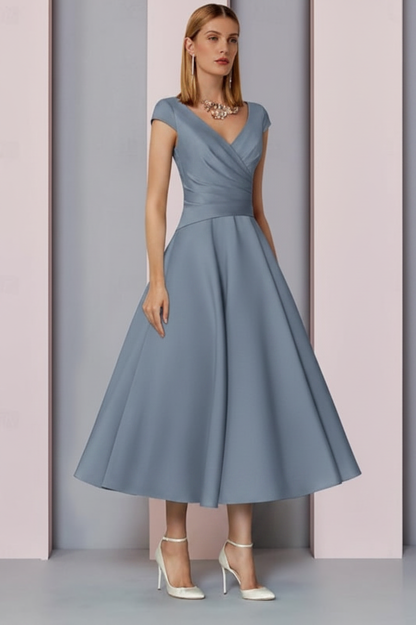 Eleanor Satin A-Line Dress Dusty Blue 9