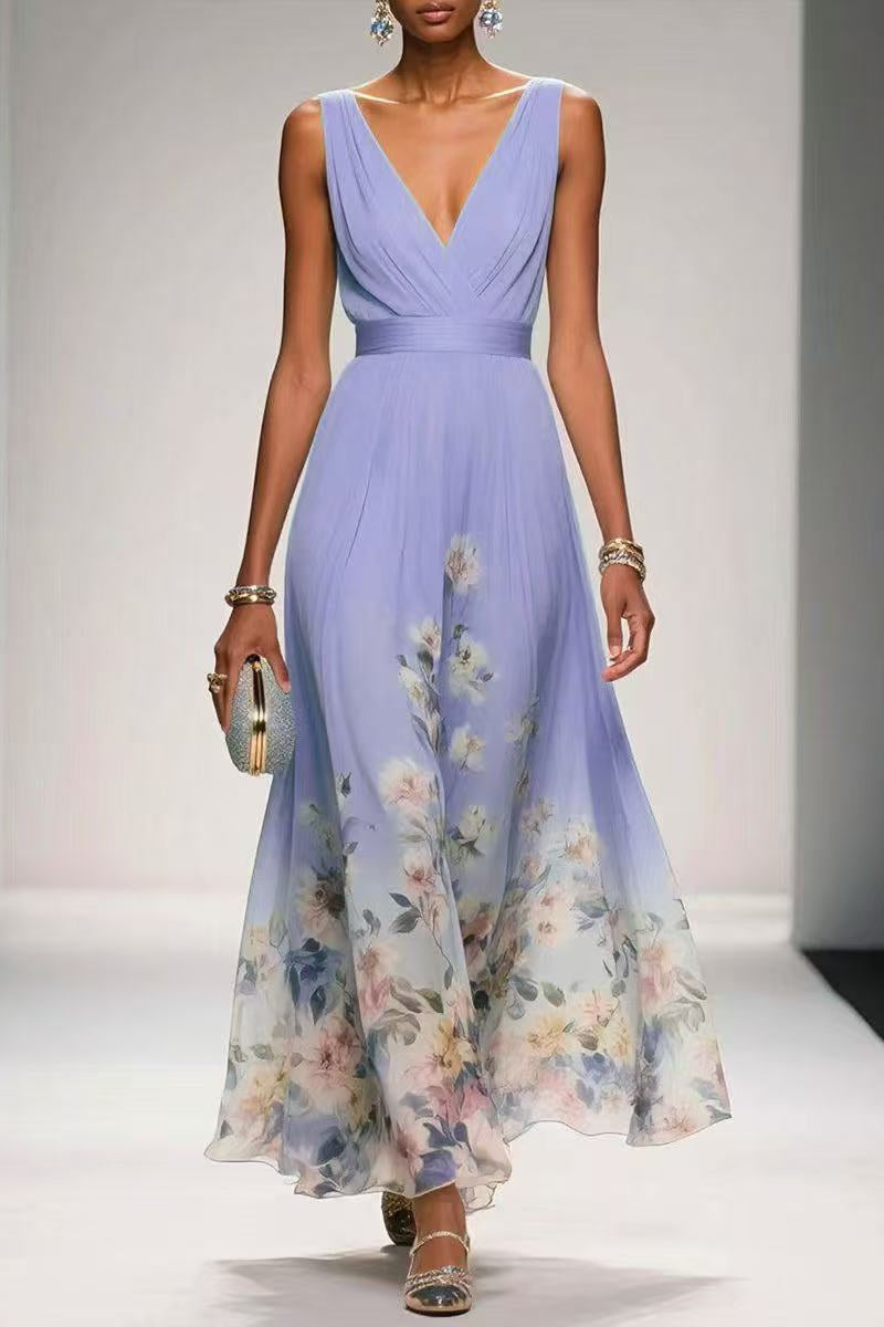 Margot A-Line Chiffon Tea Dress Sky Blue 8
