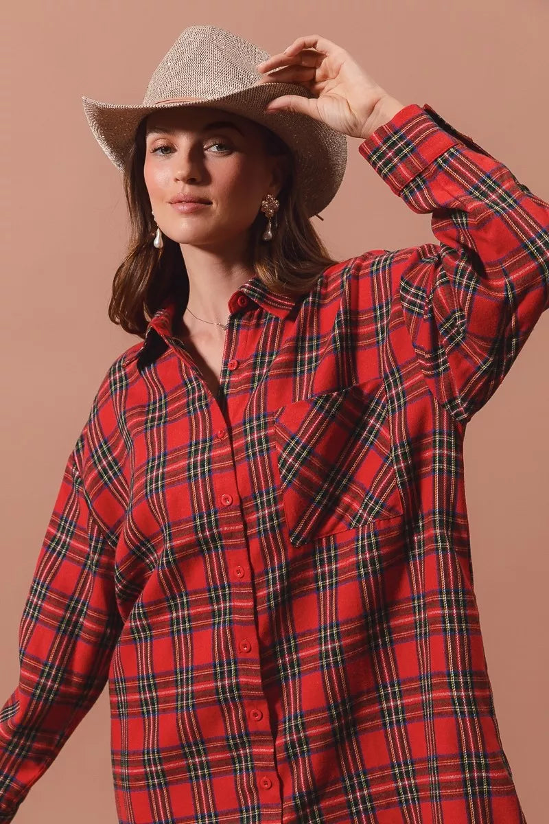 Margot Plaid Button-Up Midi Dress RED MULTI 4
