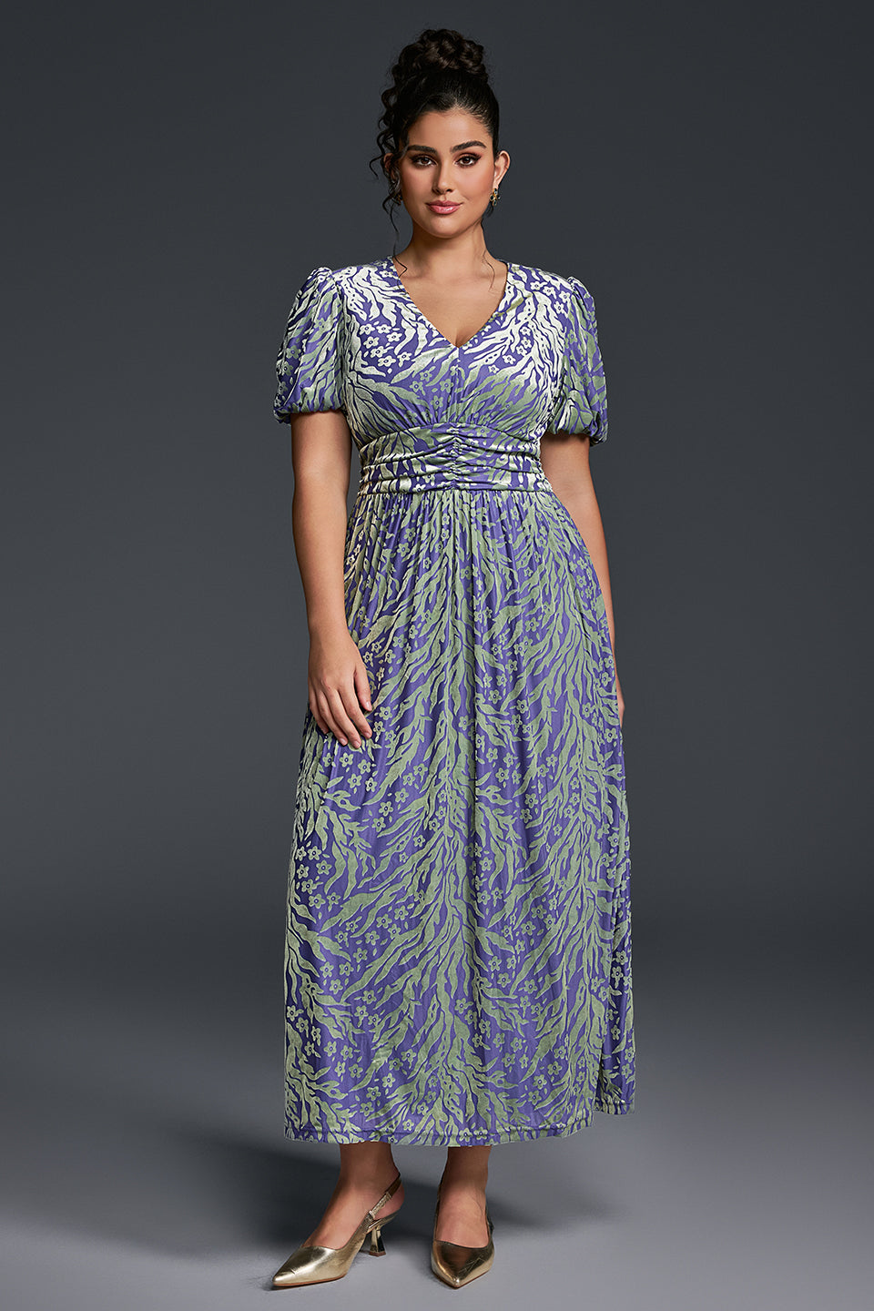 Isabelle Floral Pleated Maxi Dress Neck Velvet Plain Maxi Dress 4