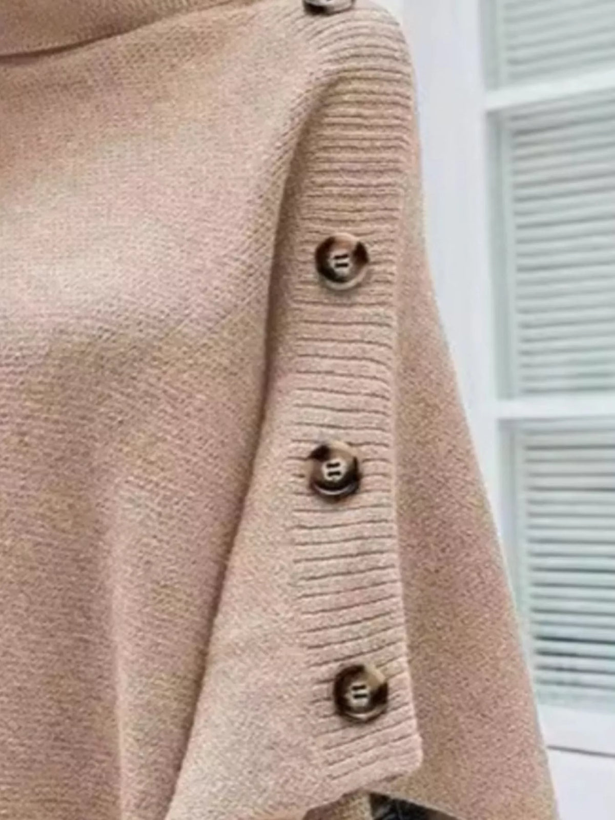 Margot Turtleneck Sweater Poncho in Red Khaki 5