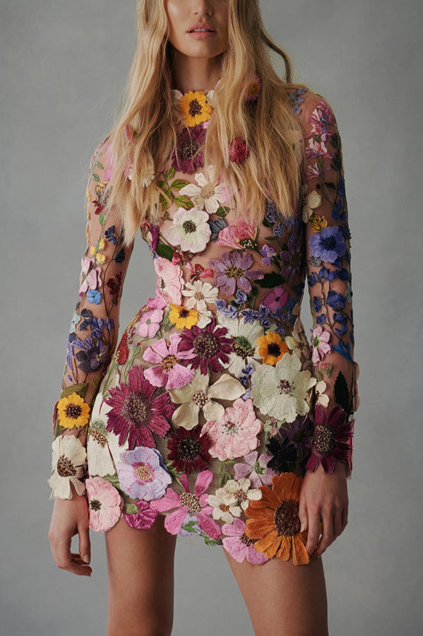 Ophelia Floral Appliqué Backless Mini Dress Pink 10