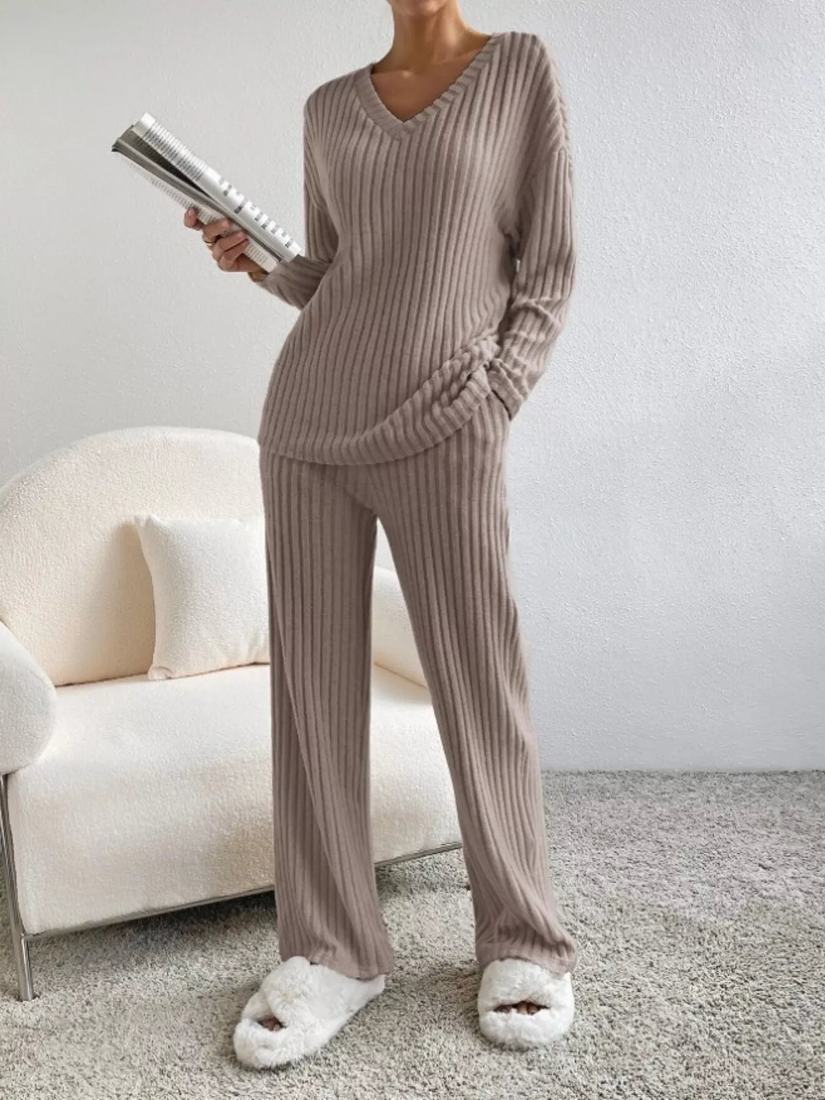 Celeste Ribbed Knit Two-Piece Set Off-white 5