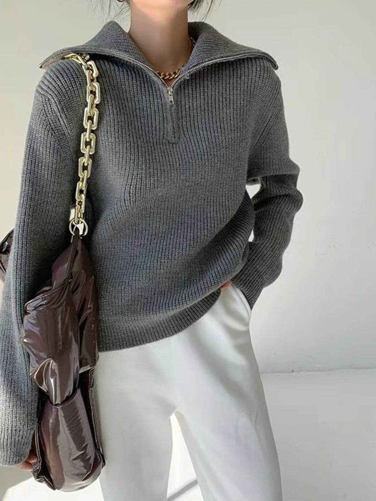 Margot Knit Slip Sweater in Black Cream 6