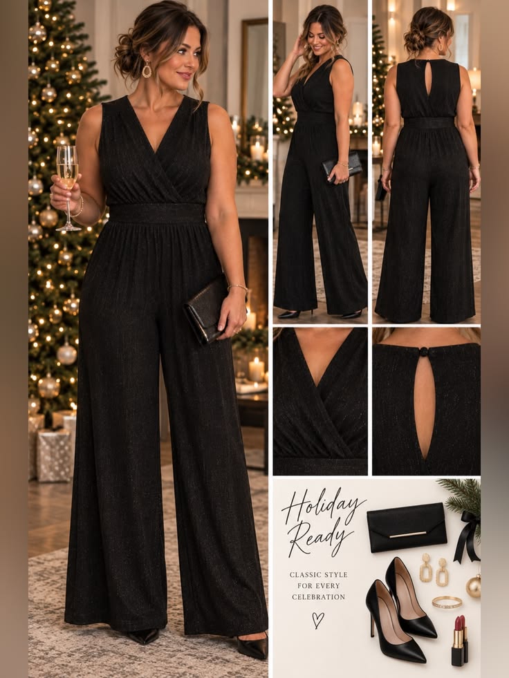 Valentina Glitter Knit Wide-Leg Jumpsuit Black 1