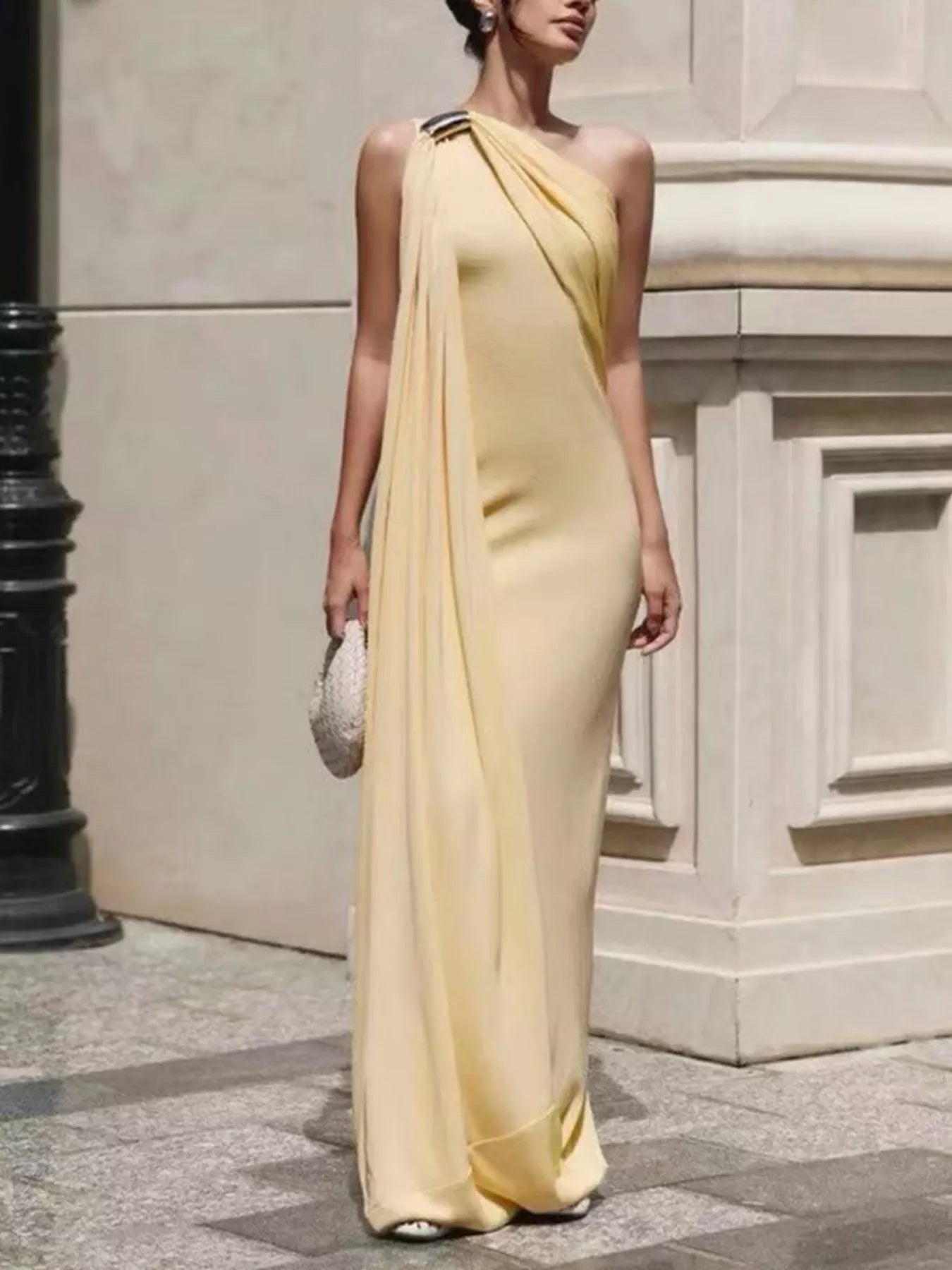 Isabelle One-Shoulder Draped Maxi Dress Yellow 3