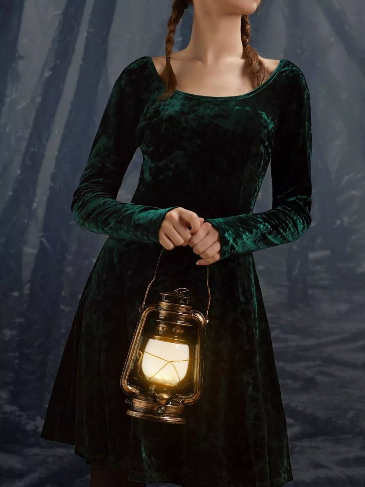 Arabella Velvet Midi Dress Green 5