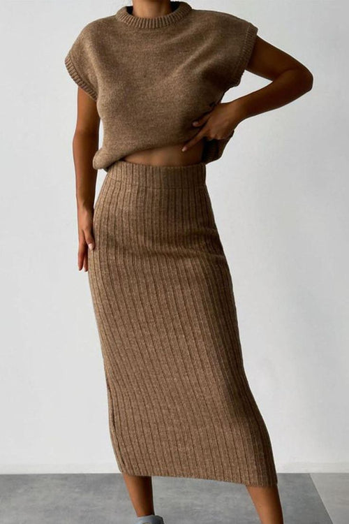 Margot Knit Two-Piece Dress Set Chocolate 1