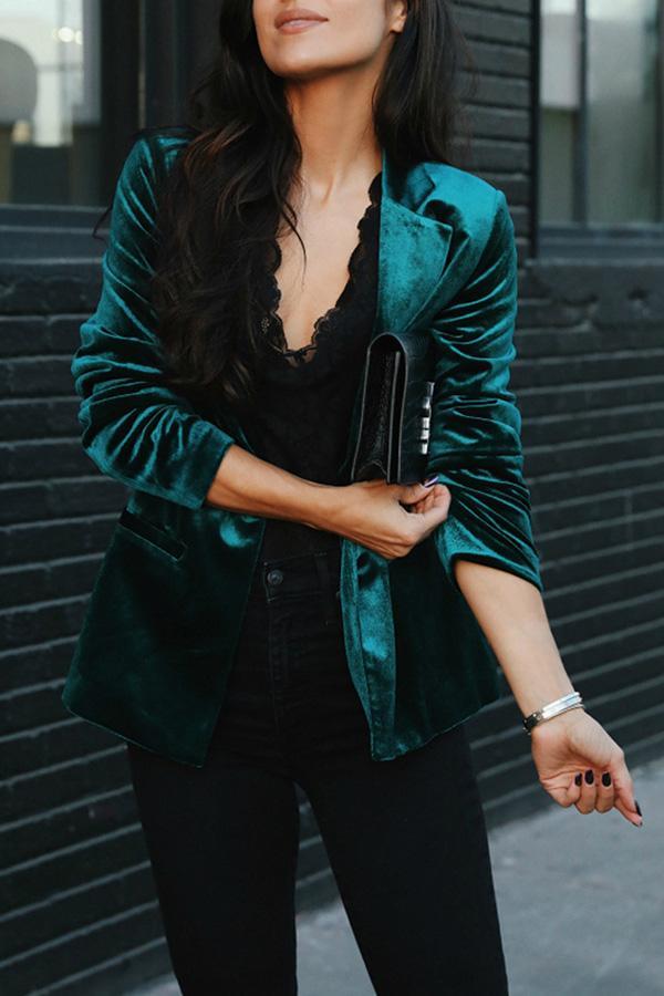Margot Velvet Blazer in Green Black 2