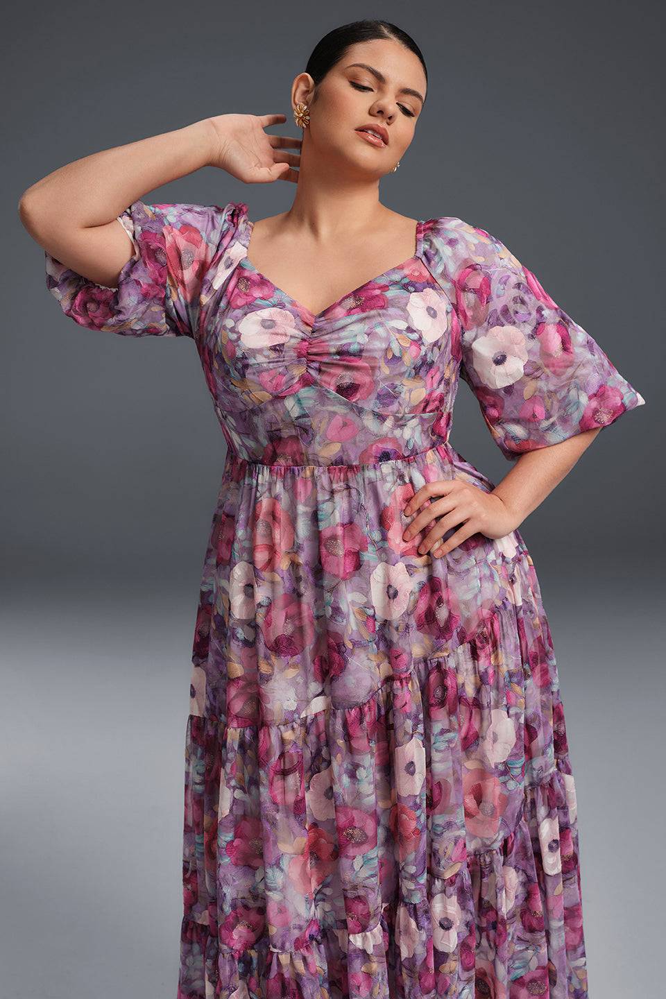 Isabelle Floral Pleated Maxi Dress Neck Flower Print Pleated Maxi Dress 6
