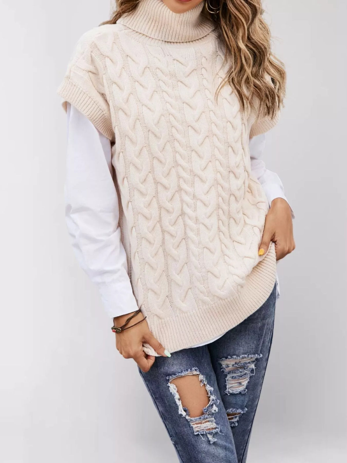 Margot Turtleneck Sweater in Apricot Grey 1
