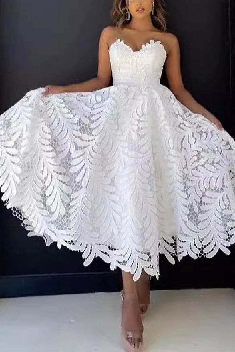 Cecilia Lace Tea-Length Dress Line Tea Length Lace Little White Dress 100060 4