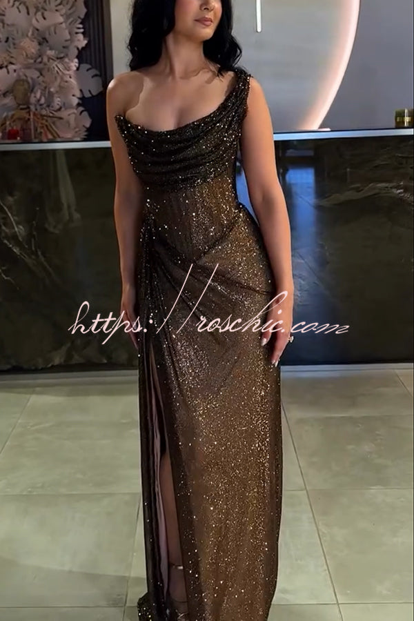 Vivienne Glitter One-Shoulder Maxi Dress Black 5