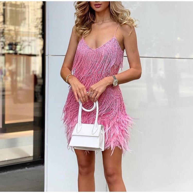 Valentina Sequin Spaghetti Strap Mini Dress Pink 4