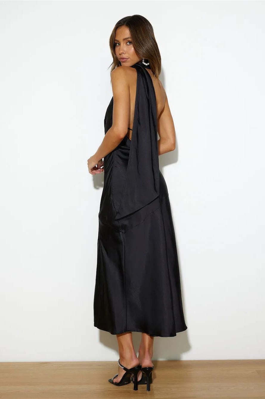 Vivienne Satin Backless Midi Dress Dark Green 9