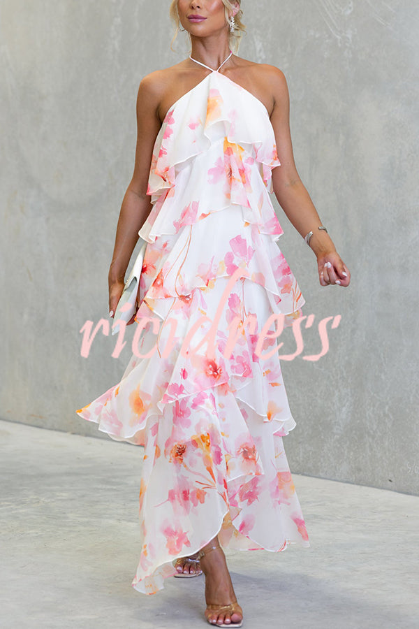 Eden Chiffon Floral Maxi Dress Blue 2