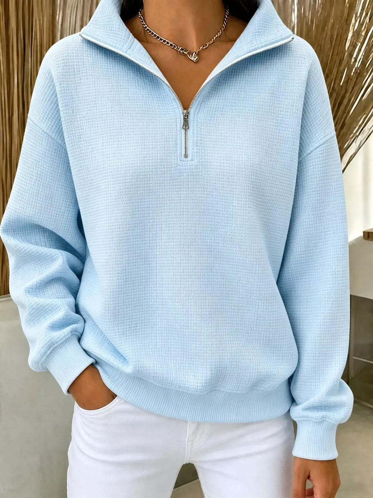 Margot Waffle Knit Sweatshirt Khaki 6
