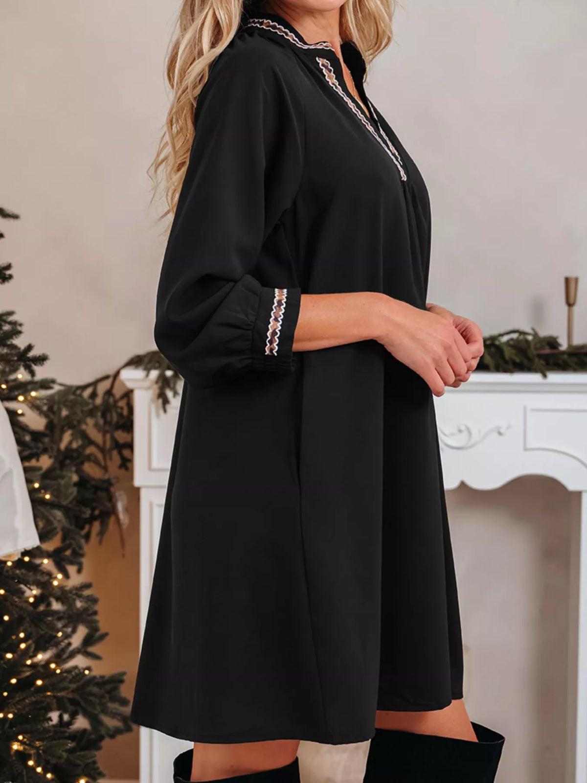 Wren Contrast Trim Shift Mini Dress Black 6