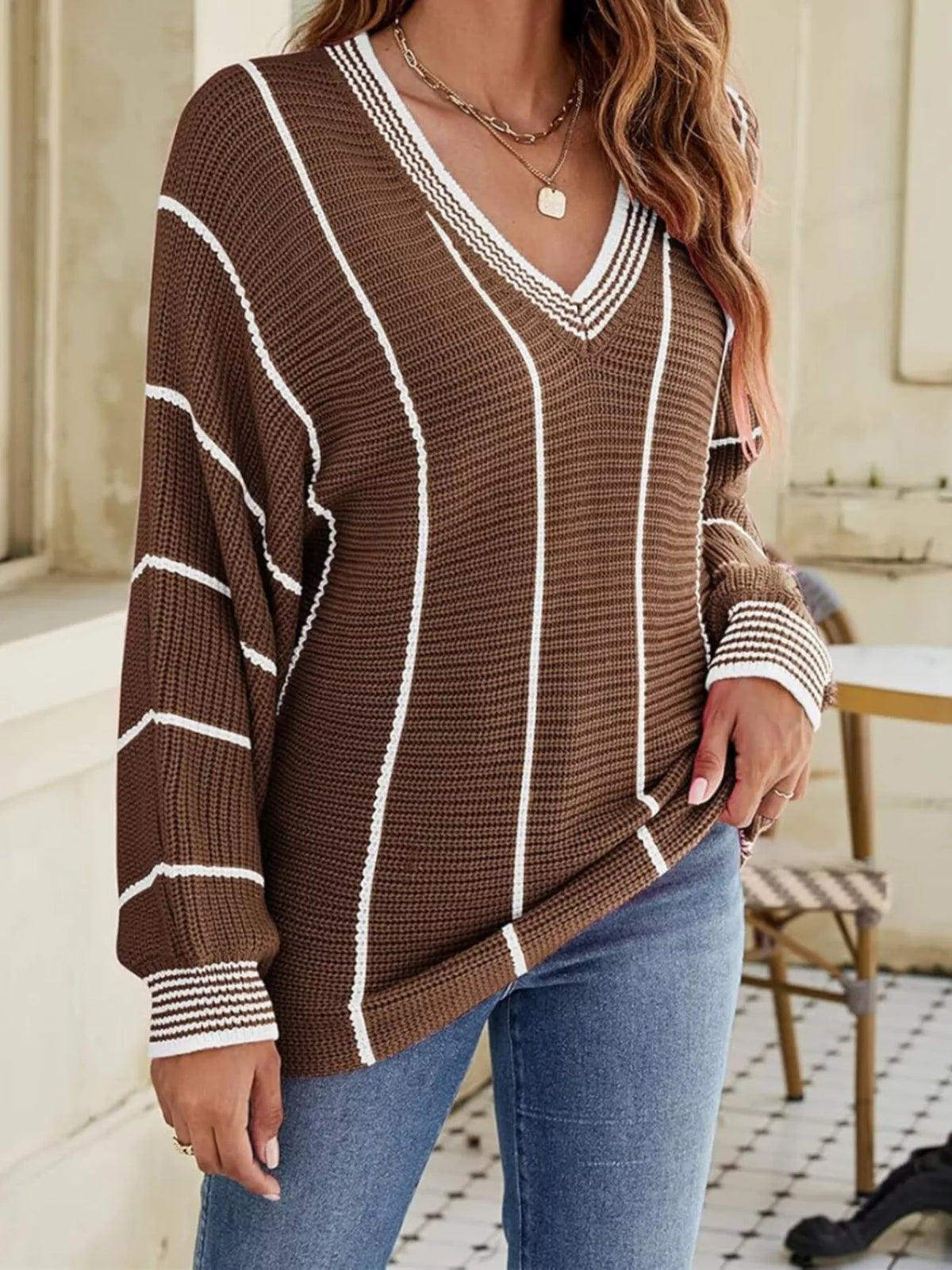 Margot Striped Contrast Sweater Dark Green 3