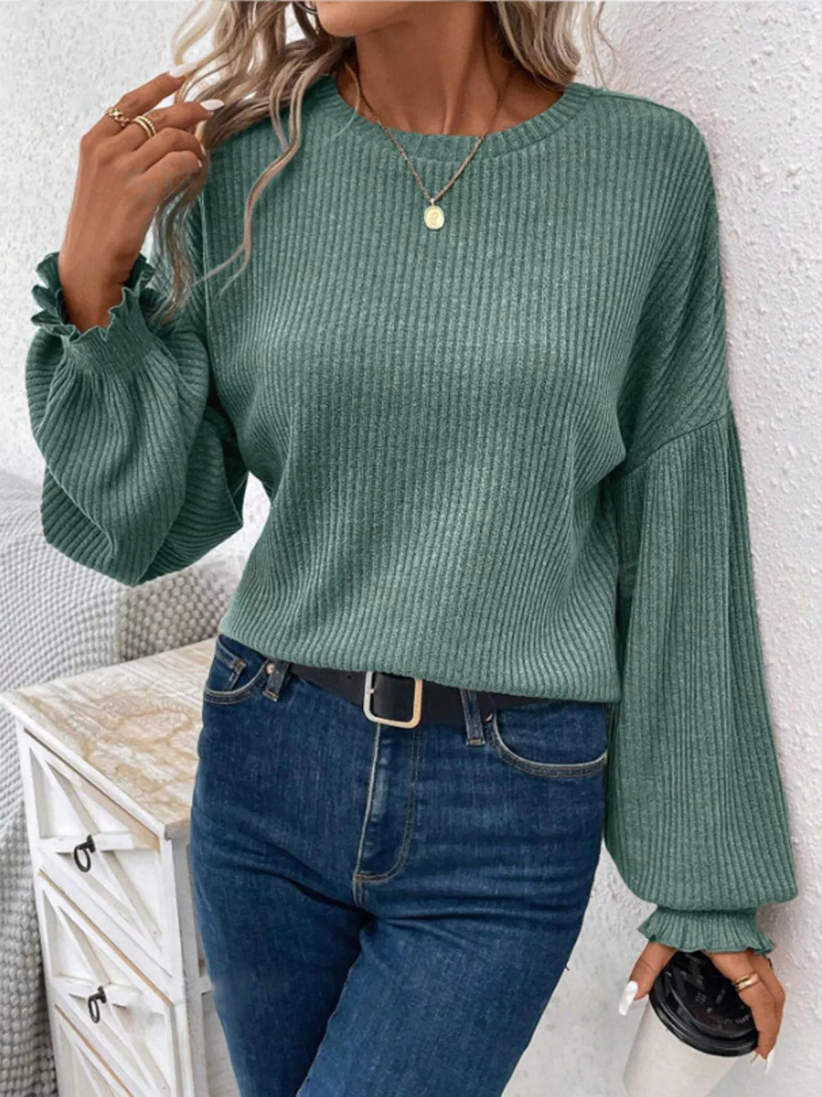 Margot Ribbed Knit Midi Dress Army Green 4