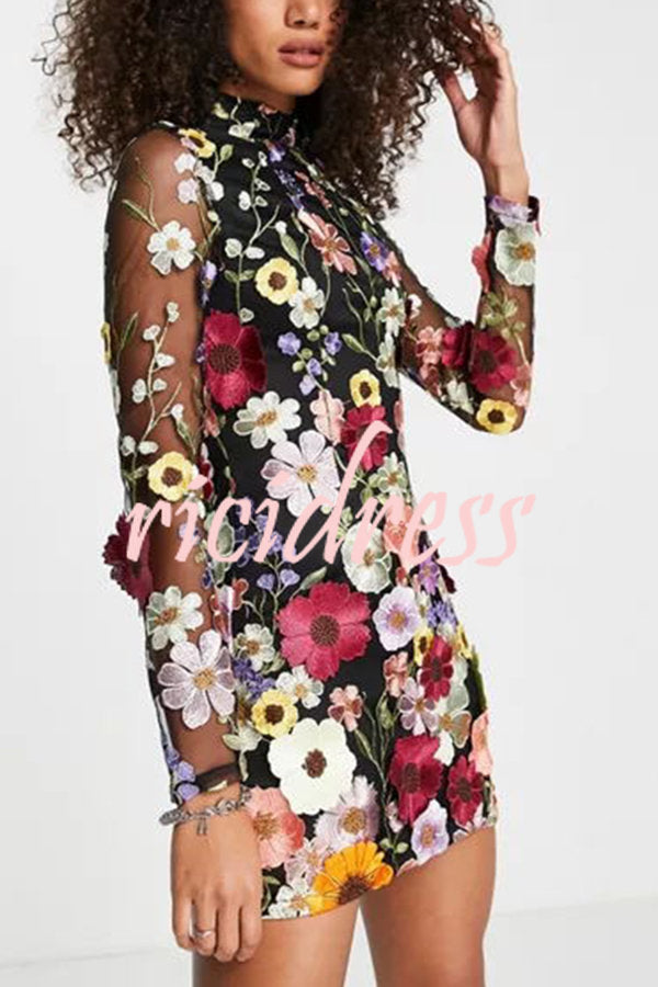 Ophelia Floral Appliqué Backless Mini Dress Pink 9