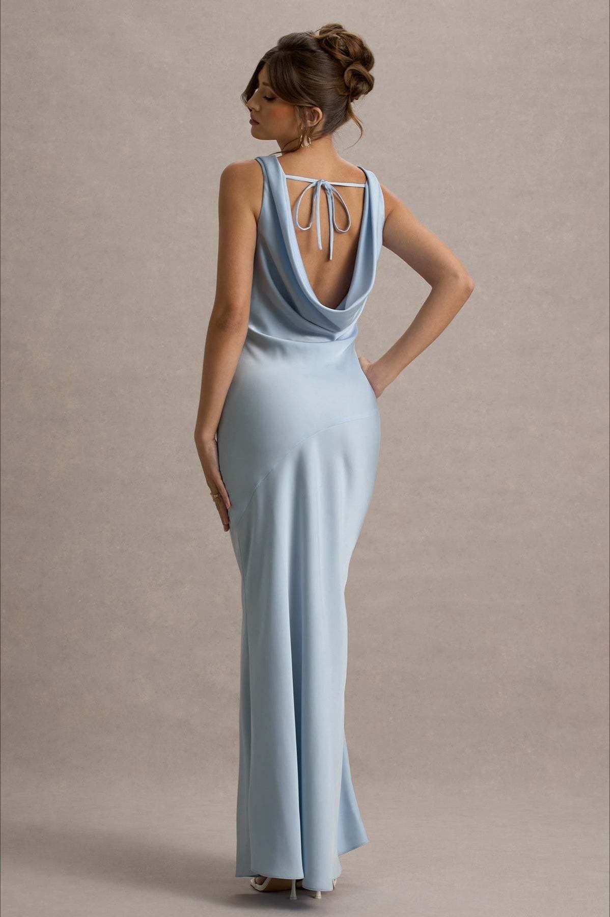 Isabelle Satin Cowl Neck Fishtail Dress Black 6