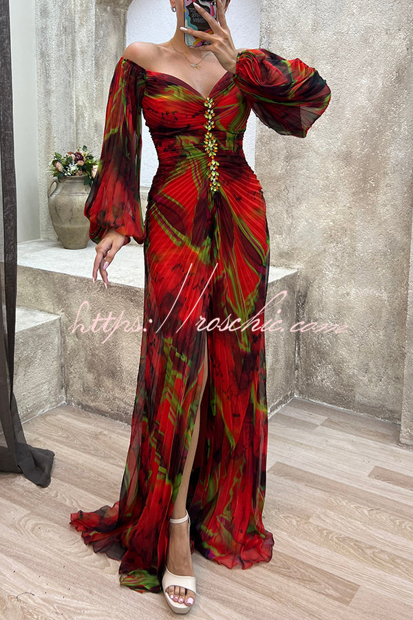 Seraphina Printed Off-Shoulder Maxi Dress Green 9