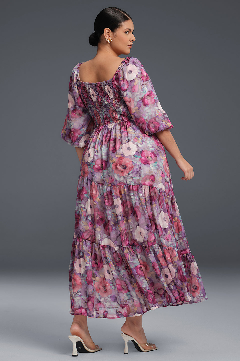 Isabelle Floral Pleated Maxi Dress Neck Flower Print Pleated Maxi Dress 2