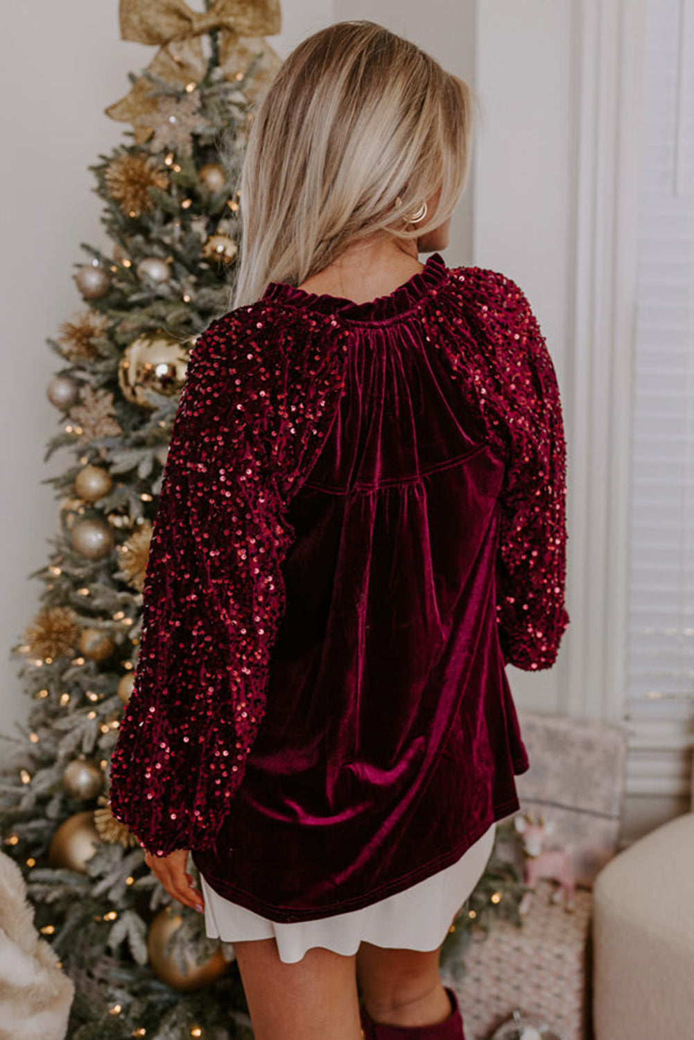 Freya Sequin Velvet Blouse Red Dahlia 2